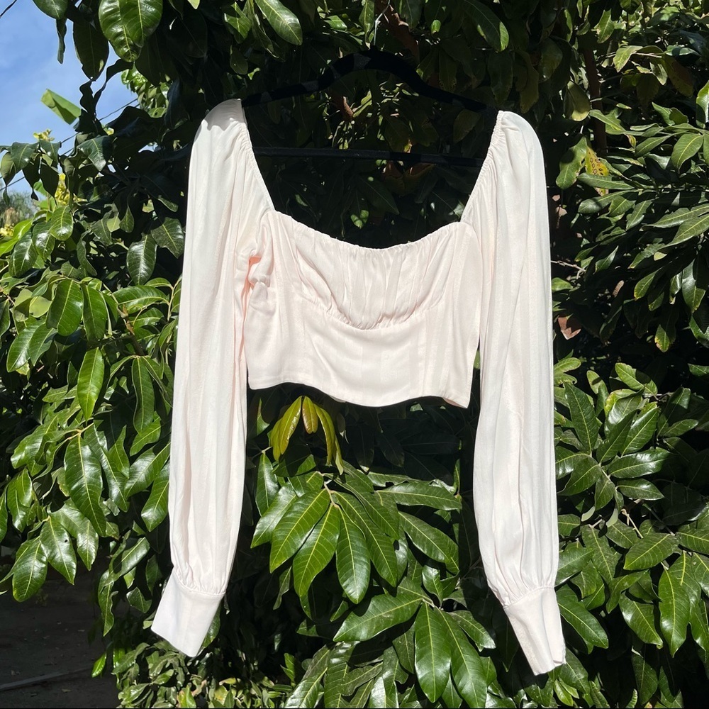 Capulet light‎ pink long puff sleeve cropped blouse